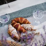 Picnic of pastries and wine in France